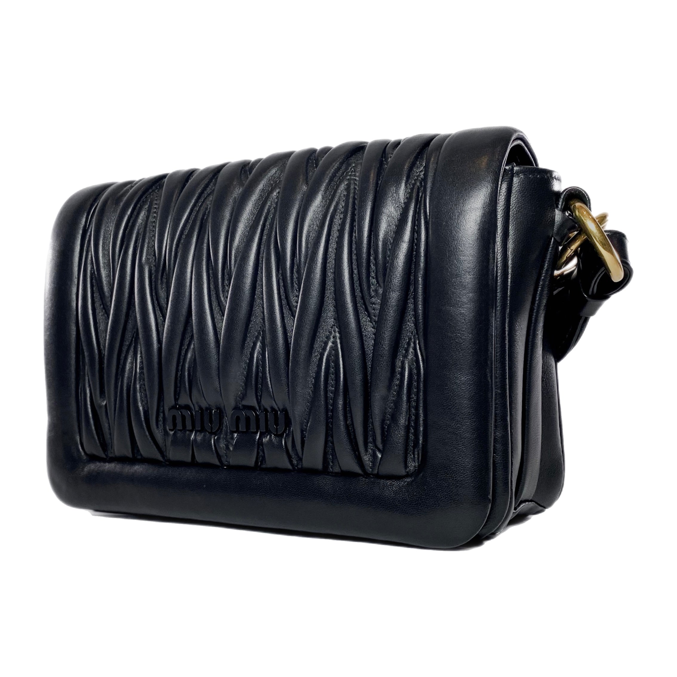 Miu Miu Black Matelasse Shoulder Bag with Chain