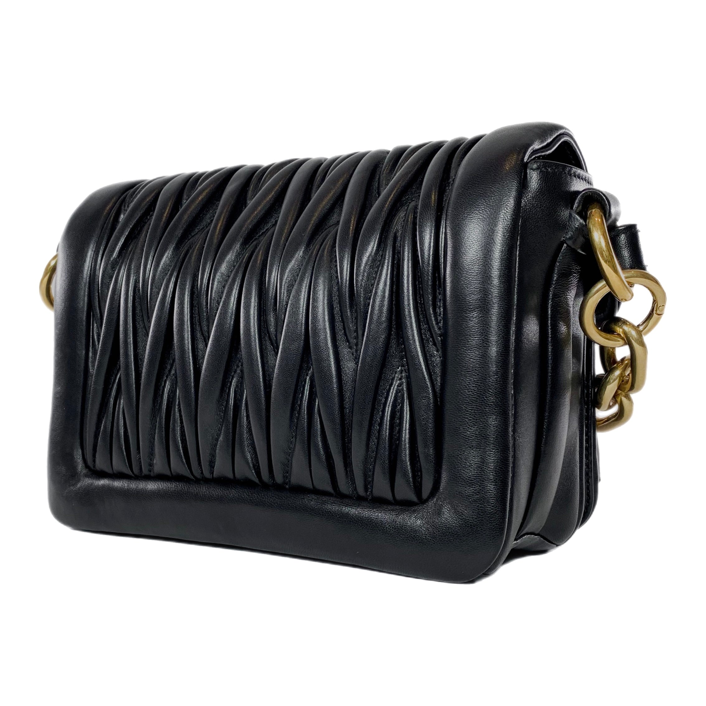 Miu Miu Black Matelasse Shoulder Bag with Chain