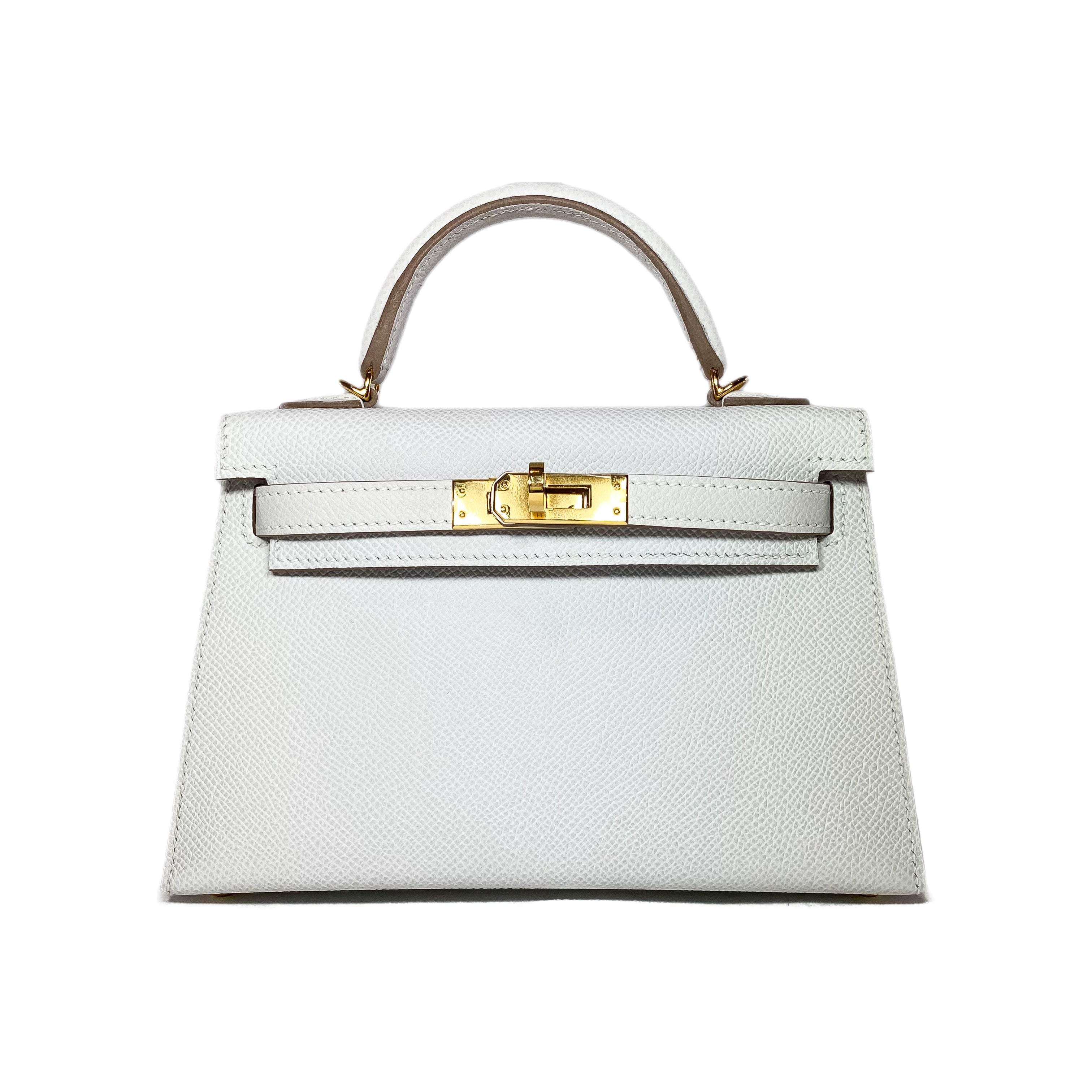 Hermes Mini Kelly 20 Gris Pale Epsom Gold Hardware