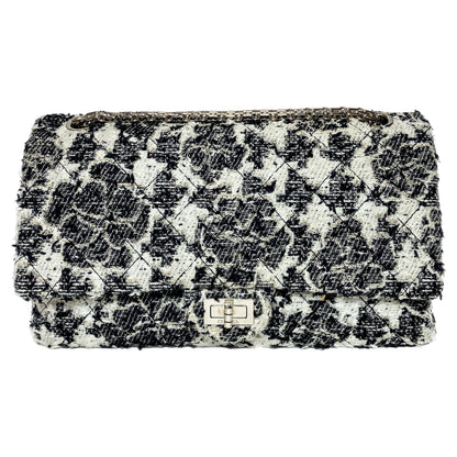 Chanel 2.55 Reissue 226 Black White Tweed Camellia Flap Bag