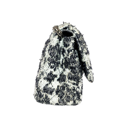 Chanel 2.55 Reissue 226 Black White Tweed Camellia Flap Bag