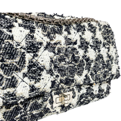Chanel 2.55 Reissue 226 Black White Tweed Camellia Flap Bag
