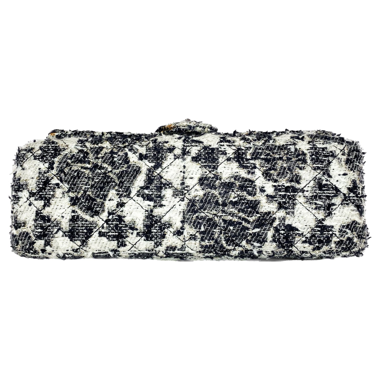 Chanel 2.55 Reissue 226 Black White Tweed Camellia Flap Bag