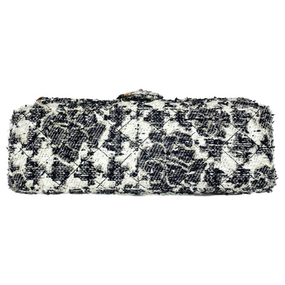 Chanel 2.55 Reissue 226 Black White Tweed Camellia Flap Bag