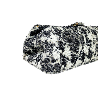 Chanel 2.55 Reissue 226 Black White Tweed Camellia Flap Bag