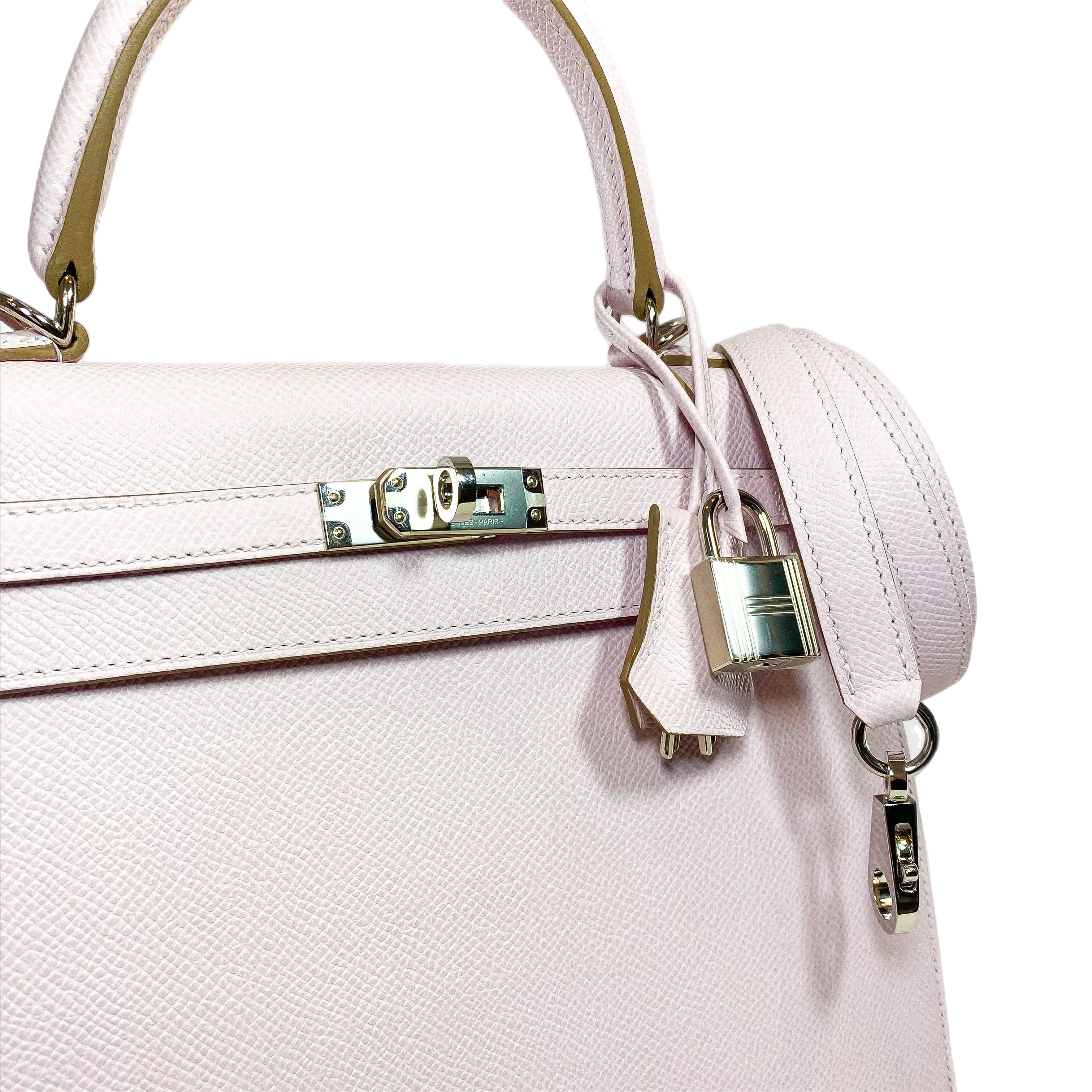 Hermes Kelly 25 Mauve Pale Epsom Palladium Hardware