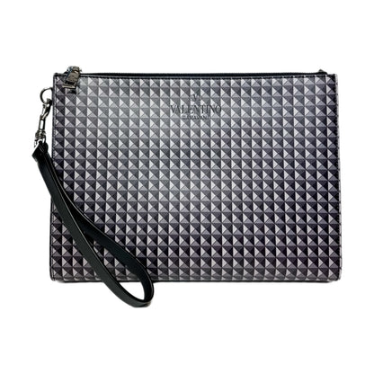 Valentino Black Gray Graphic Pouch with Wrist Strap