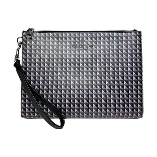 Valentino Black Gray Graphic Pouch with Wrist Strap