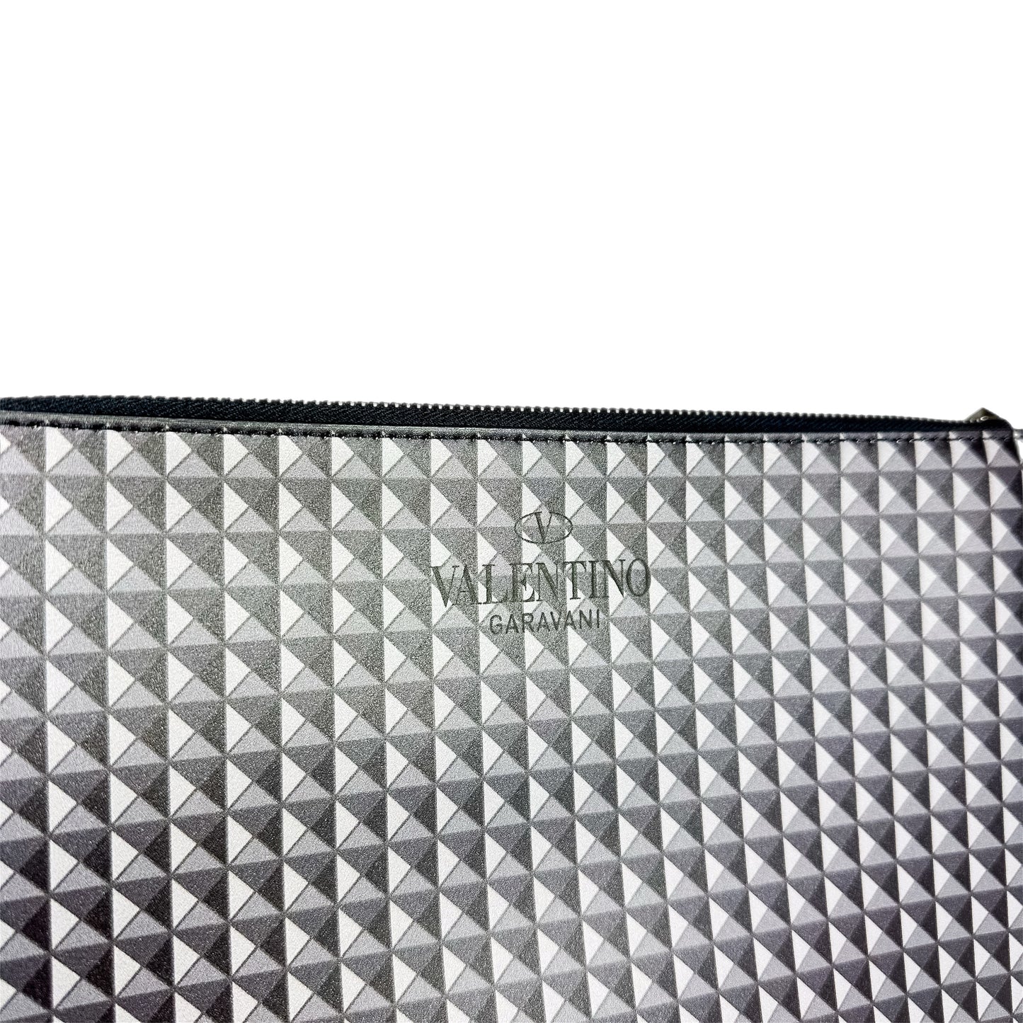 Valentino Black Gray Graphic Pouch with Wrist Strap