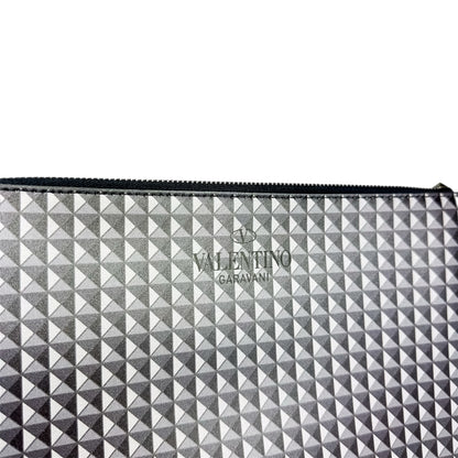 Valentino Black Gray Graphic Pouch with Wrist Strap