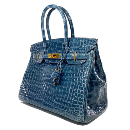 Hermes Birkin 30 Blue Tempete Porosus Crocodile Gold Hardware