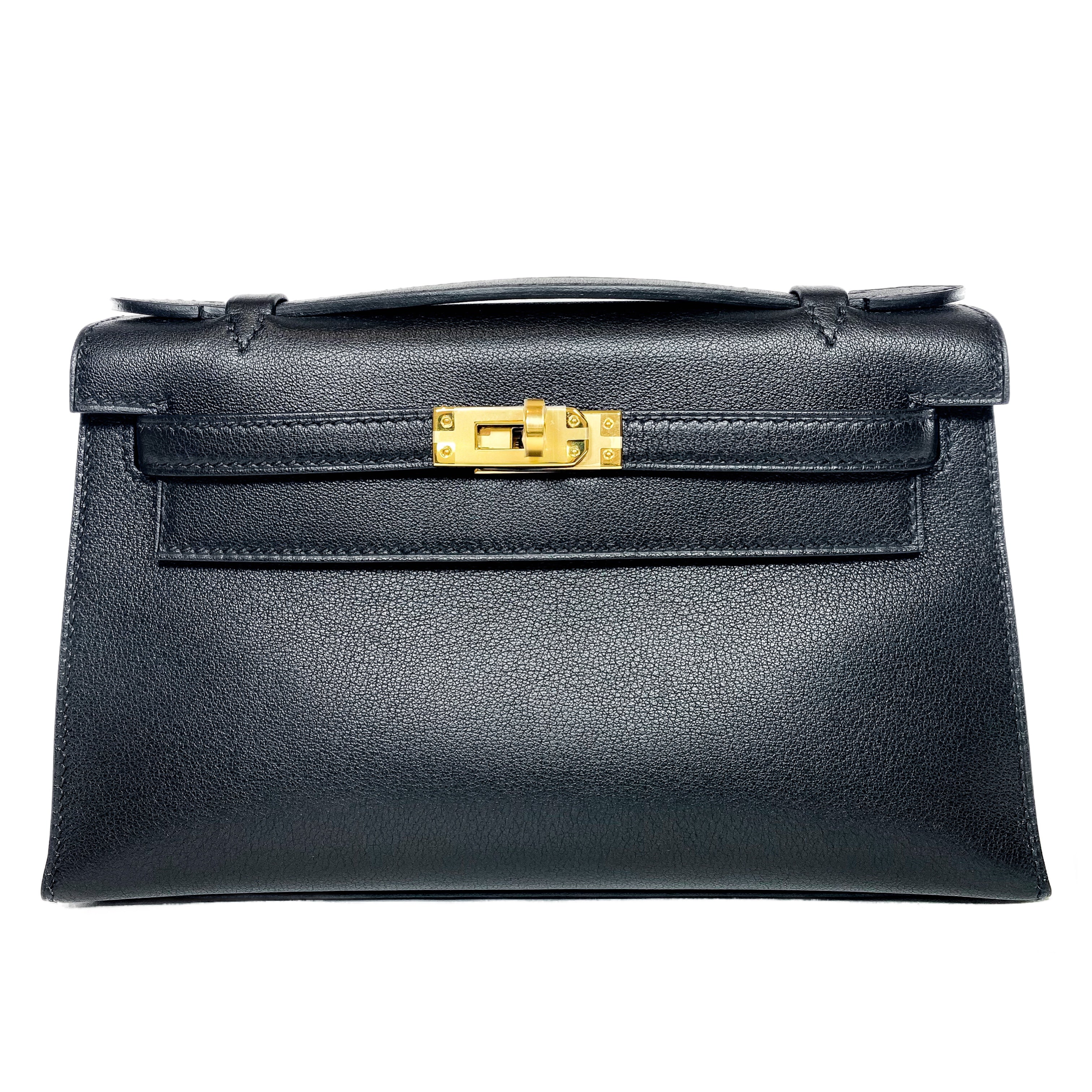 Hermes Kelly Pochette Noir Madame Gold Hardware