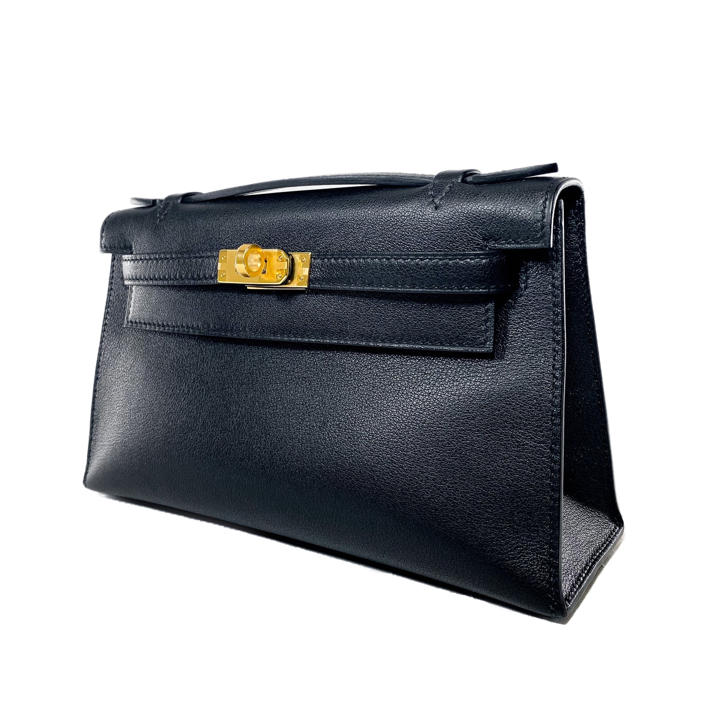 Hermes Kelly Pochette Noir Madame Gold Hardware