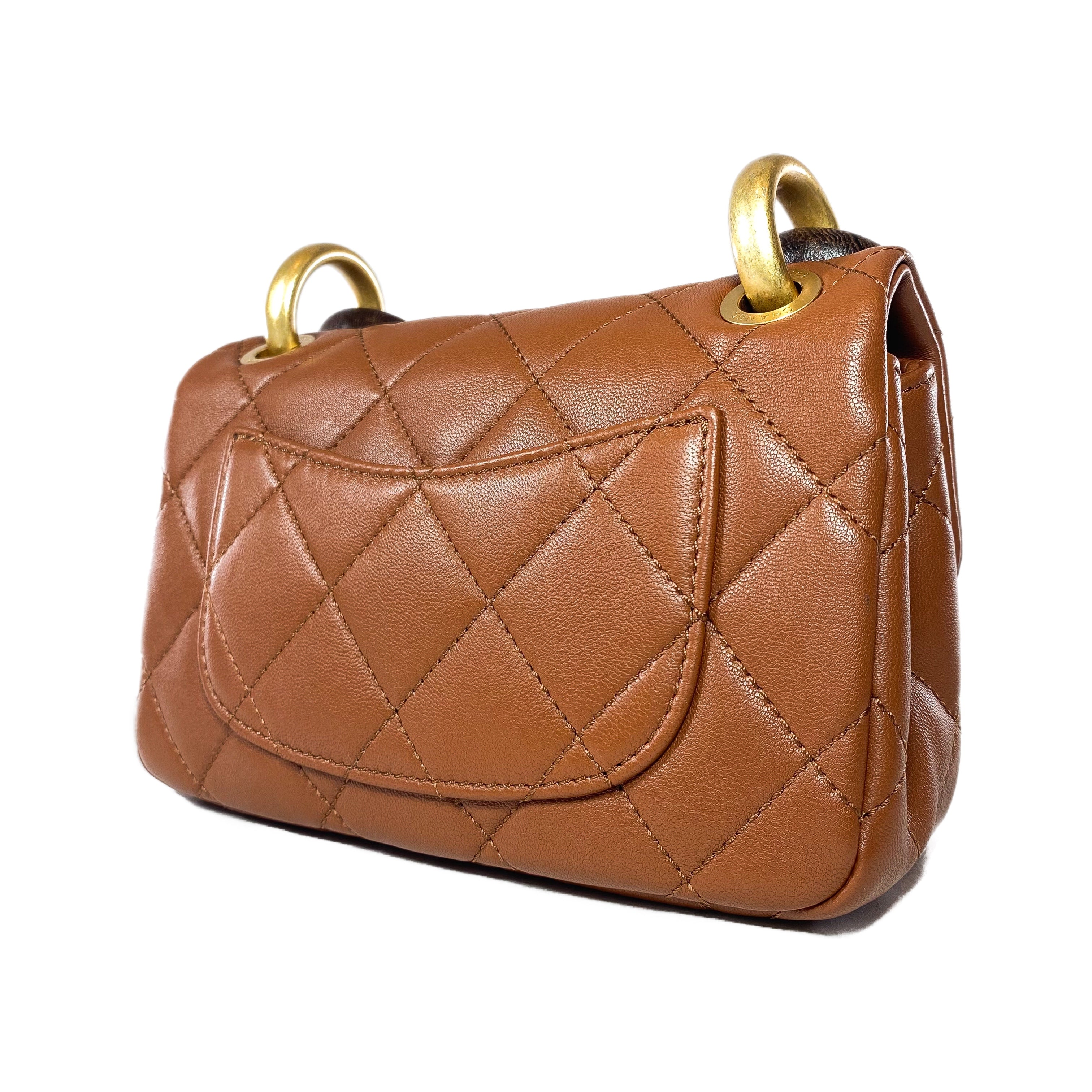 Chanel Caramel Brown Paris-Dakar Wenge Wood Mini Rectangular Flap