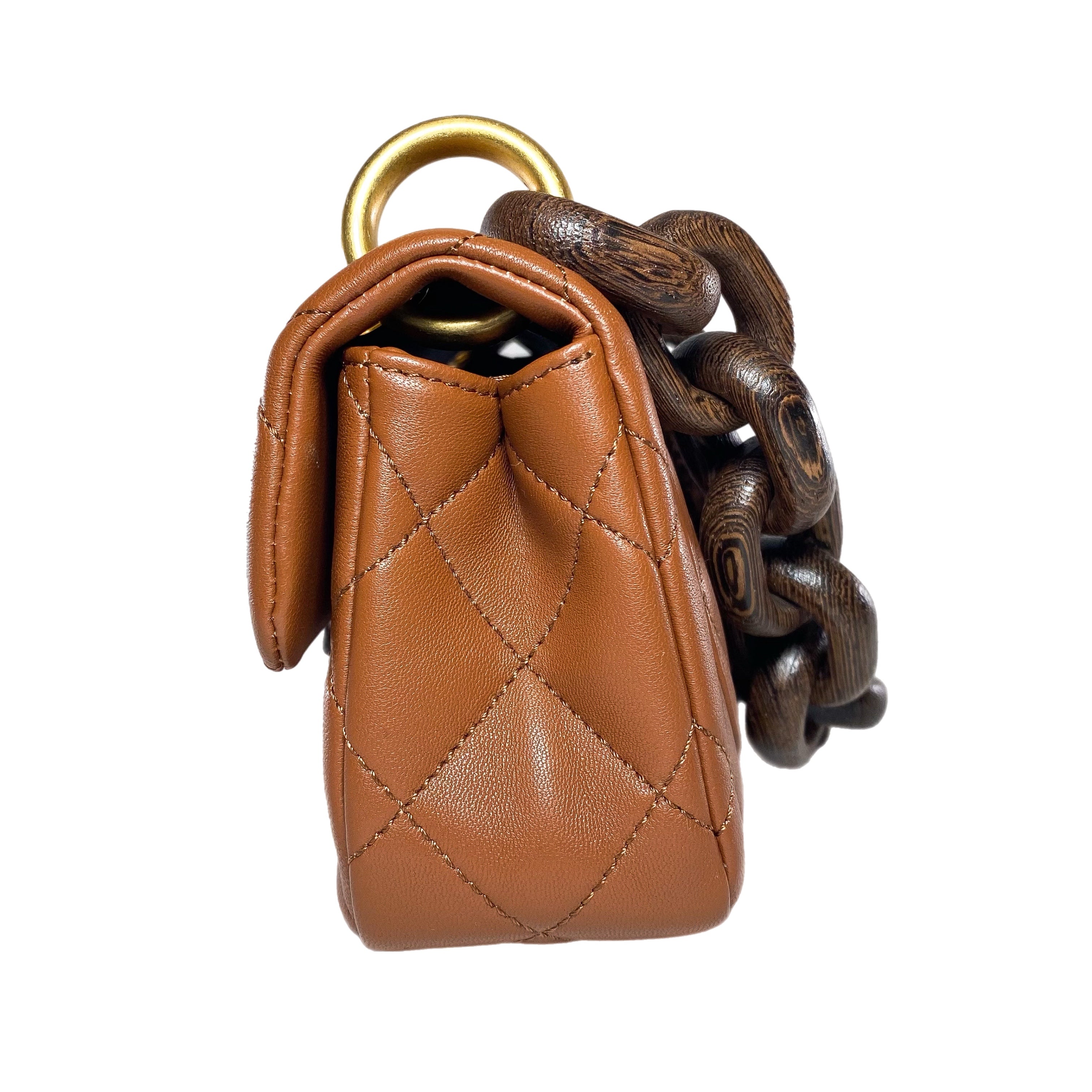 Chanel Caramel Brown Paris-Dakar Wenge Wood Mini Rectangular Flap