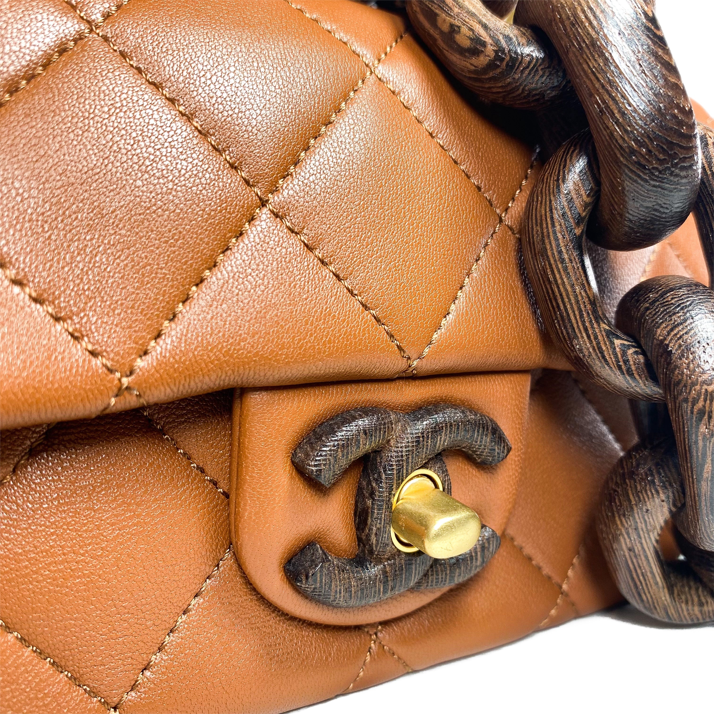 Chanel Caramel Brown Paris-Dakar Wenge Wood Mini Rectangular Flap