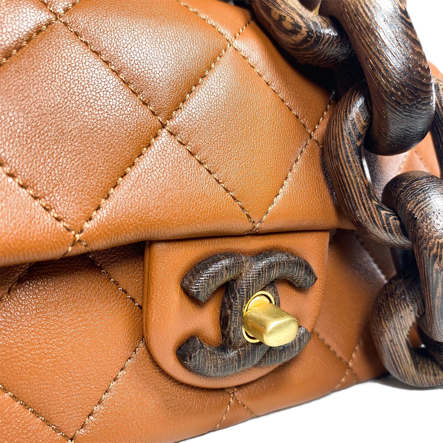 Chanel Caramel Brown Paris-Dakar Wenge Wood Mini Rectangular Flap Bag