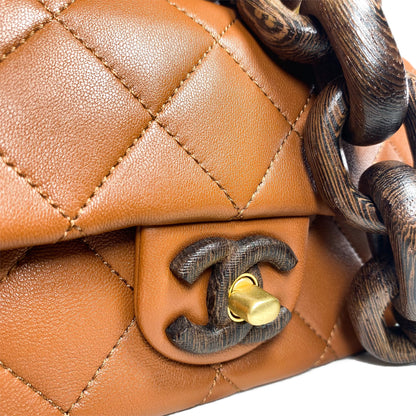 Chanel Caramel Brown Paris-Dakar Wenge Wood Mini Rectangular Flap Bag