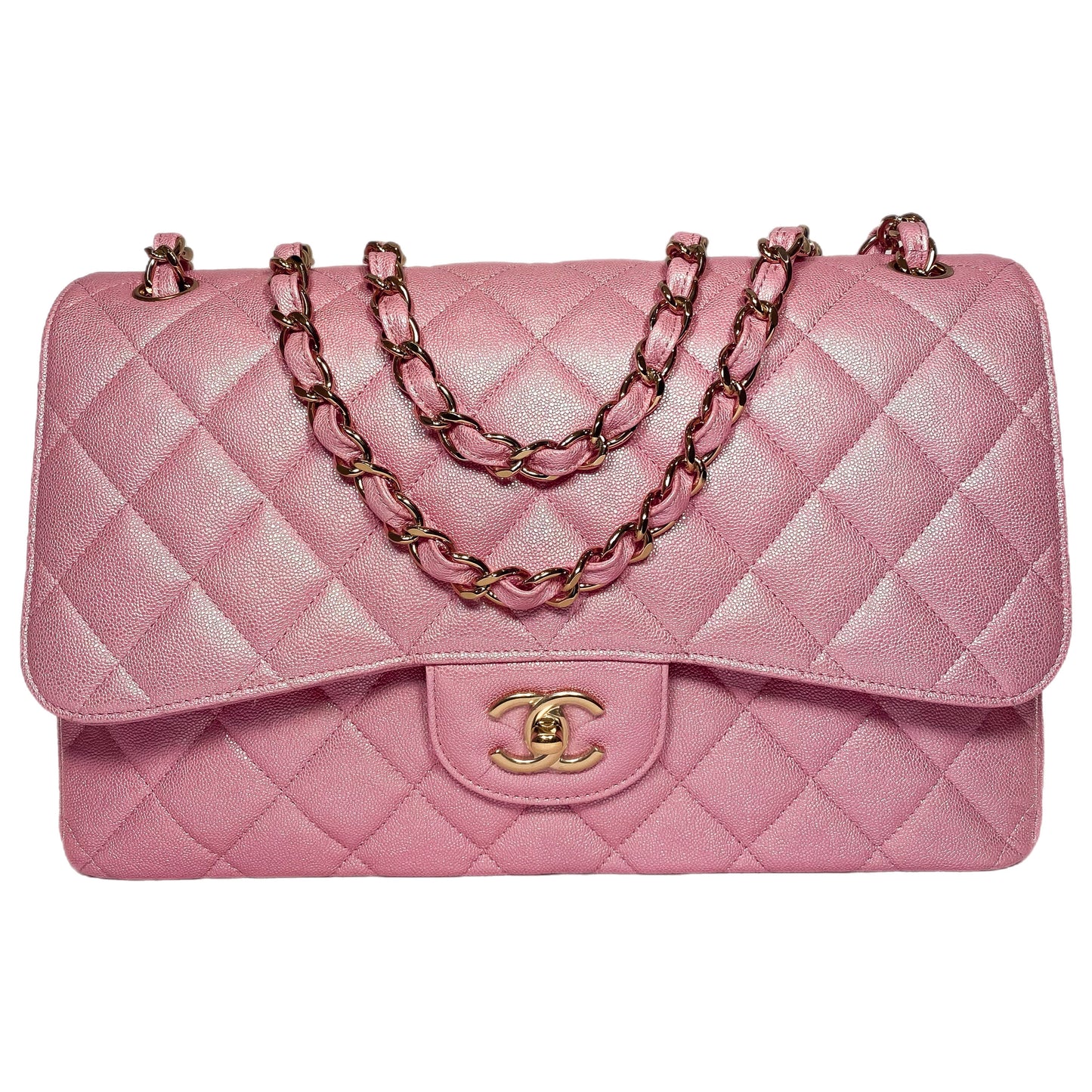 Chanel Iridescent Rose Pink Jumbo Double Flap Bag
