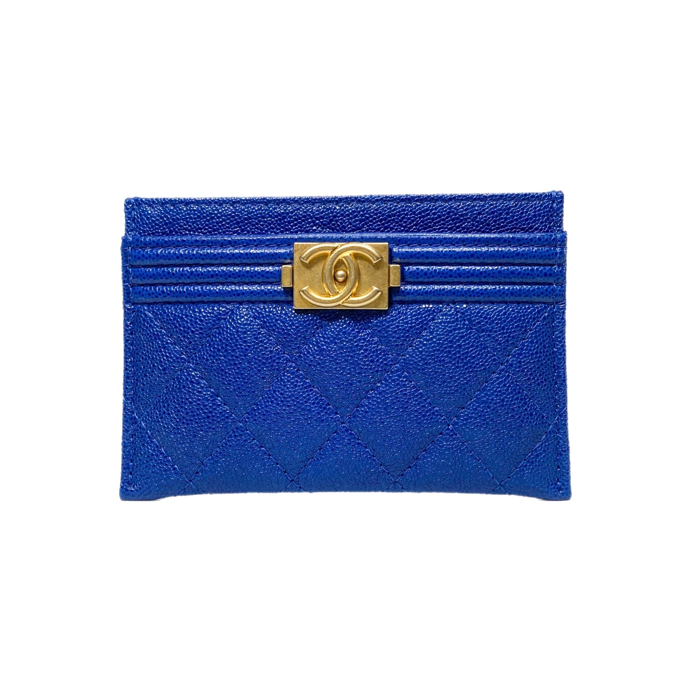 Chanel Blue Quilted Caviar Boy Card Case