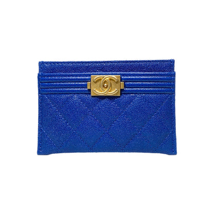 Chanel Blue Quilted Caviar Boy Card Case