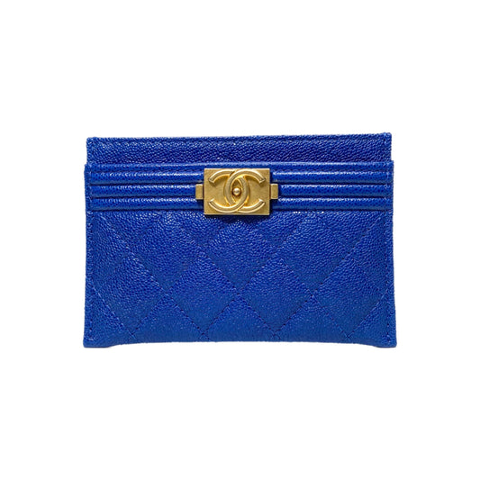 Chanel Blue Quilted Caviar Boy Card Case