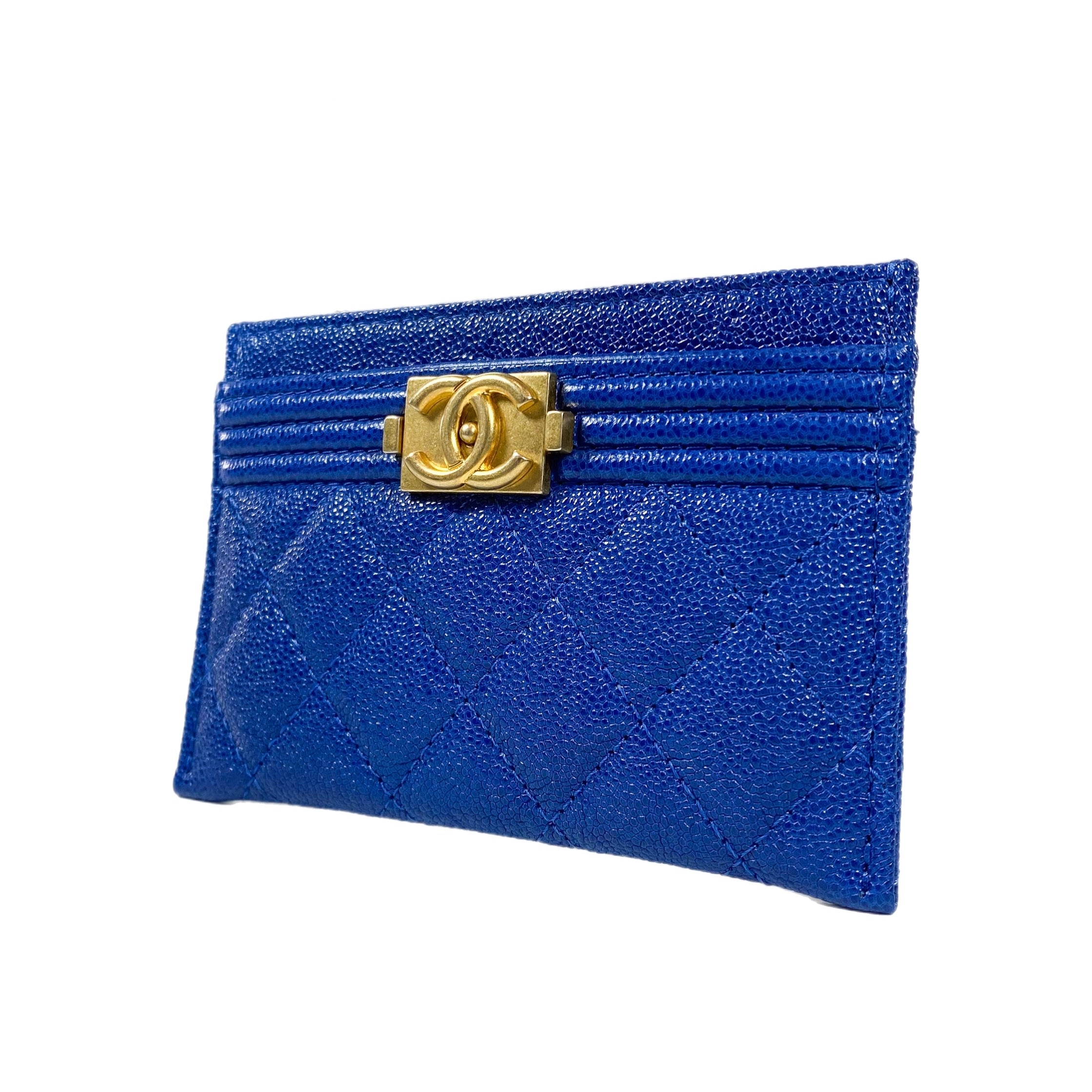 Chanel Blue Quilted Caviar Boy Card Case