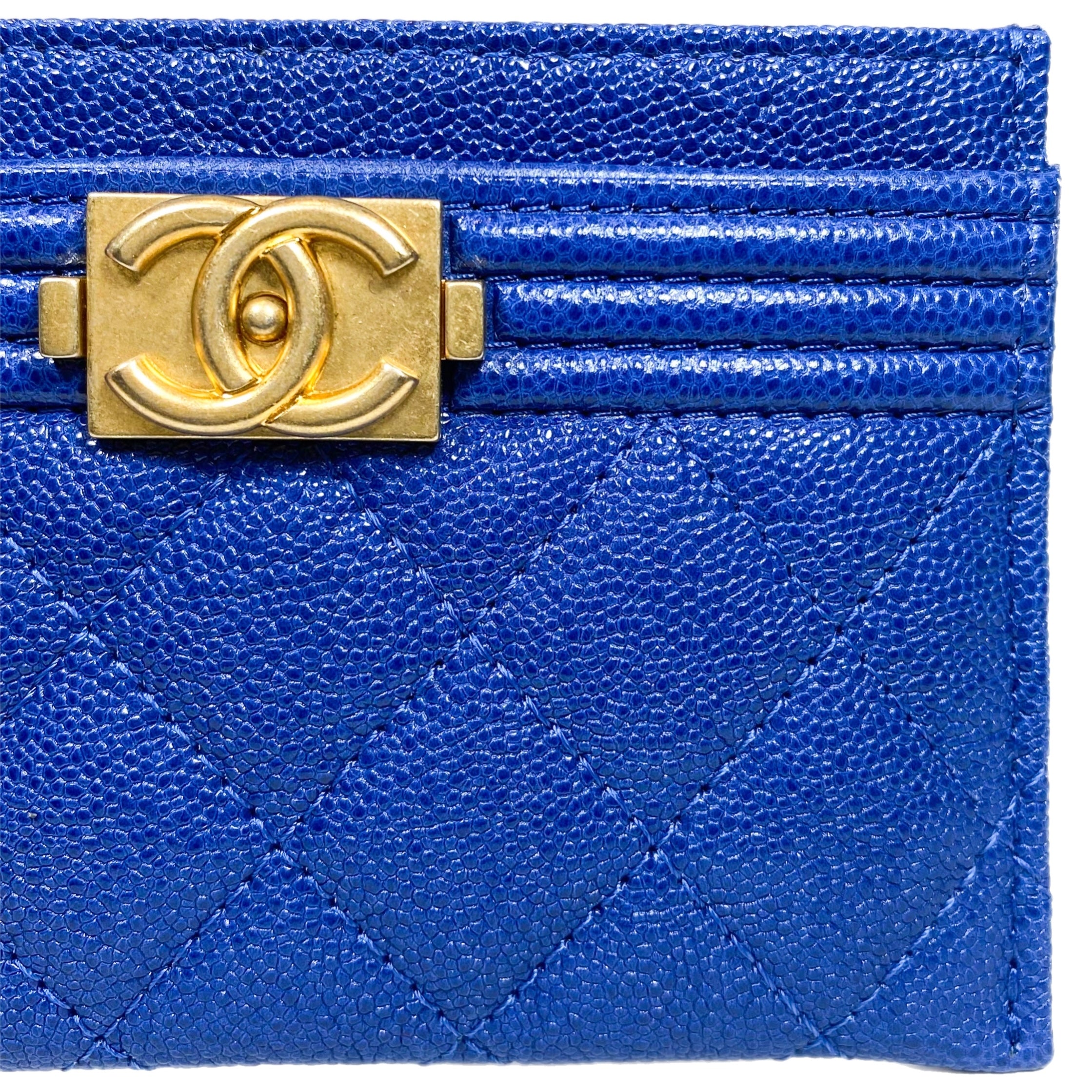 Chanel Blue Quilted Caviar Boy Card Case