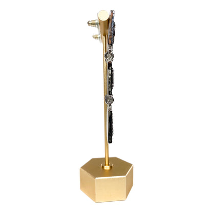 Chanel Silver Metal Tile Pierced Drop Earrings with Crystals