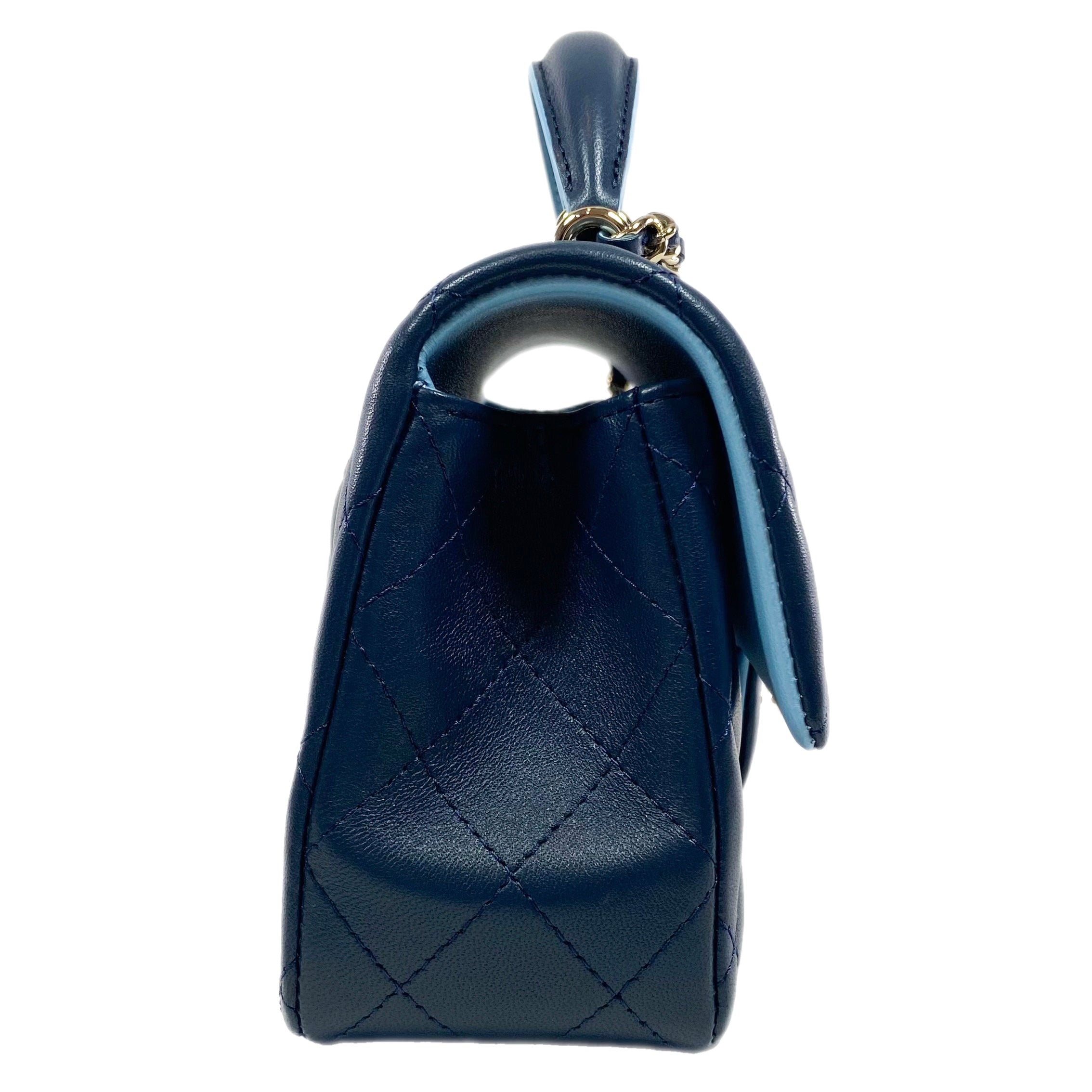 Chanel Quilted Lambskin Bi-Color Navy and Light Blue Mini Top