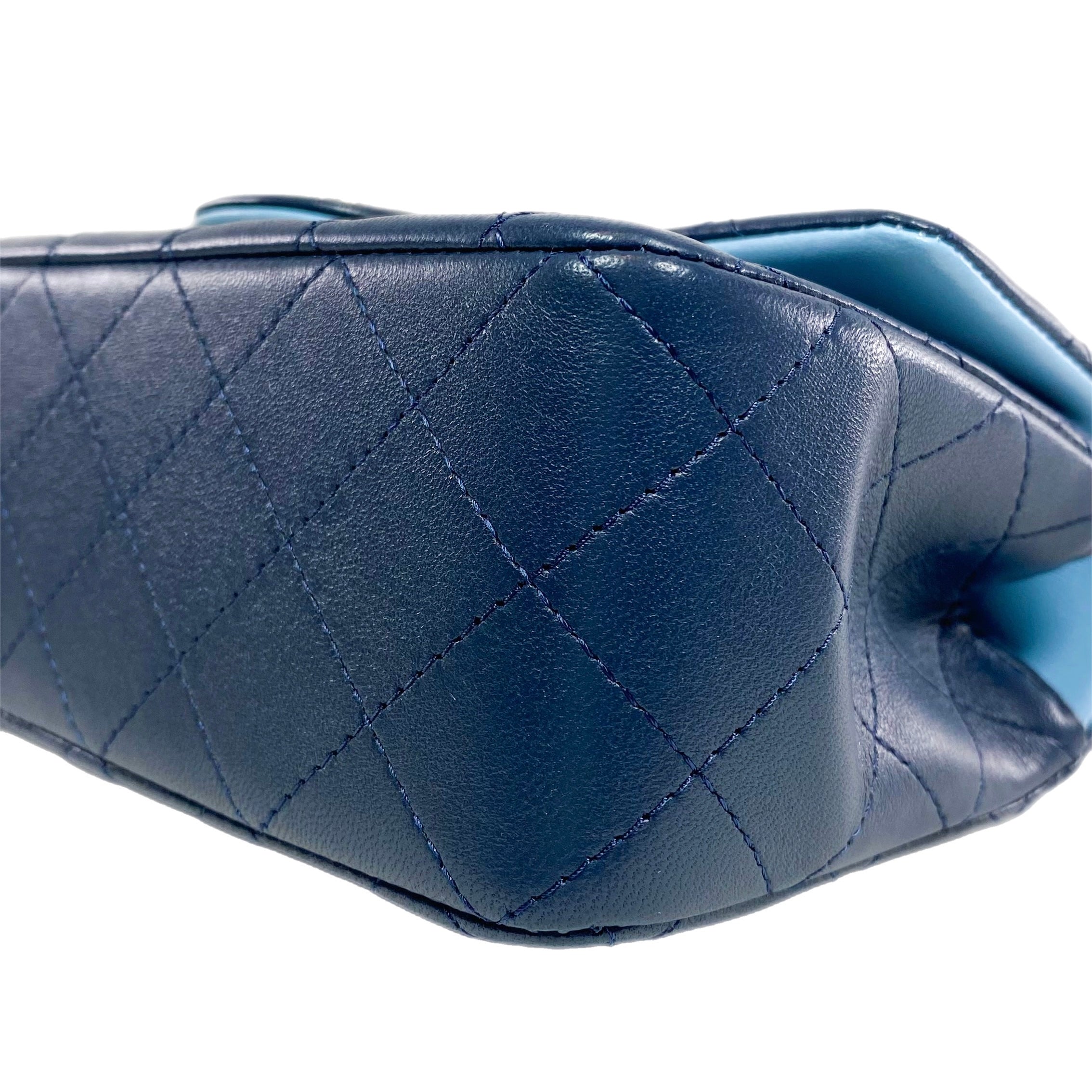 Chanel Quilted Lambskin Bi-Color Navy and Light Blue Mini Top Handle R –  Consign of the Times ™