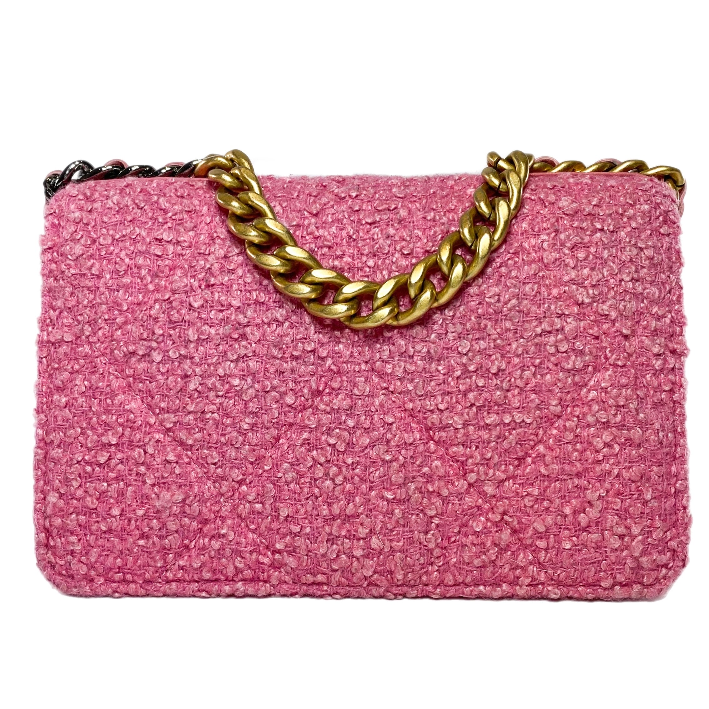 Chanel Pink Tweed Wallet on Chain 19