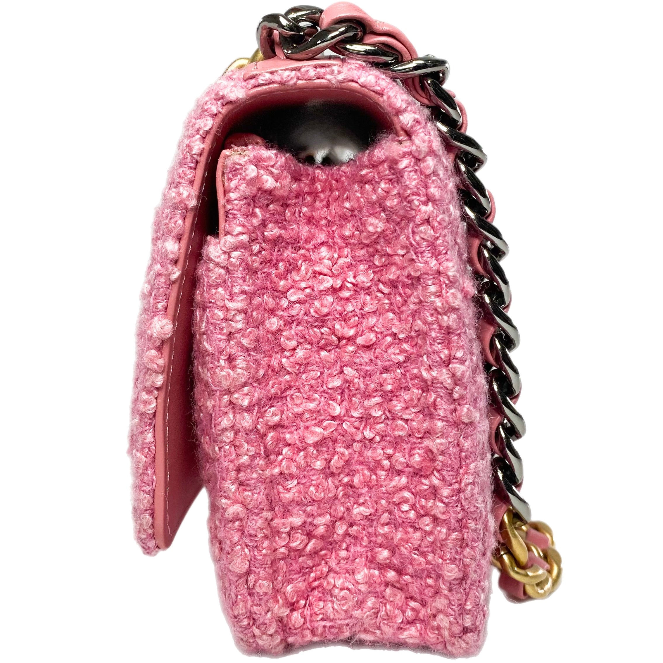 Chanel Iridescent Tweed Lambskin Medium Boy Flap Pink Bag Leather