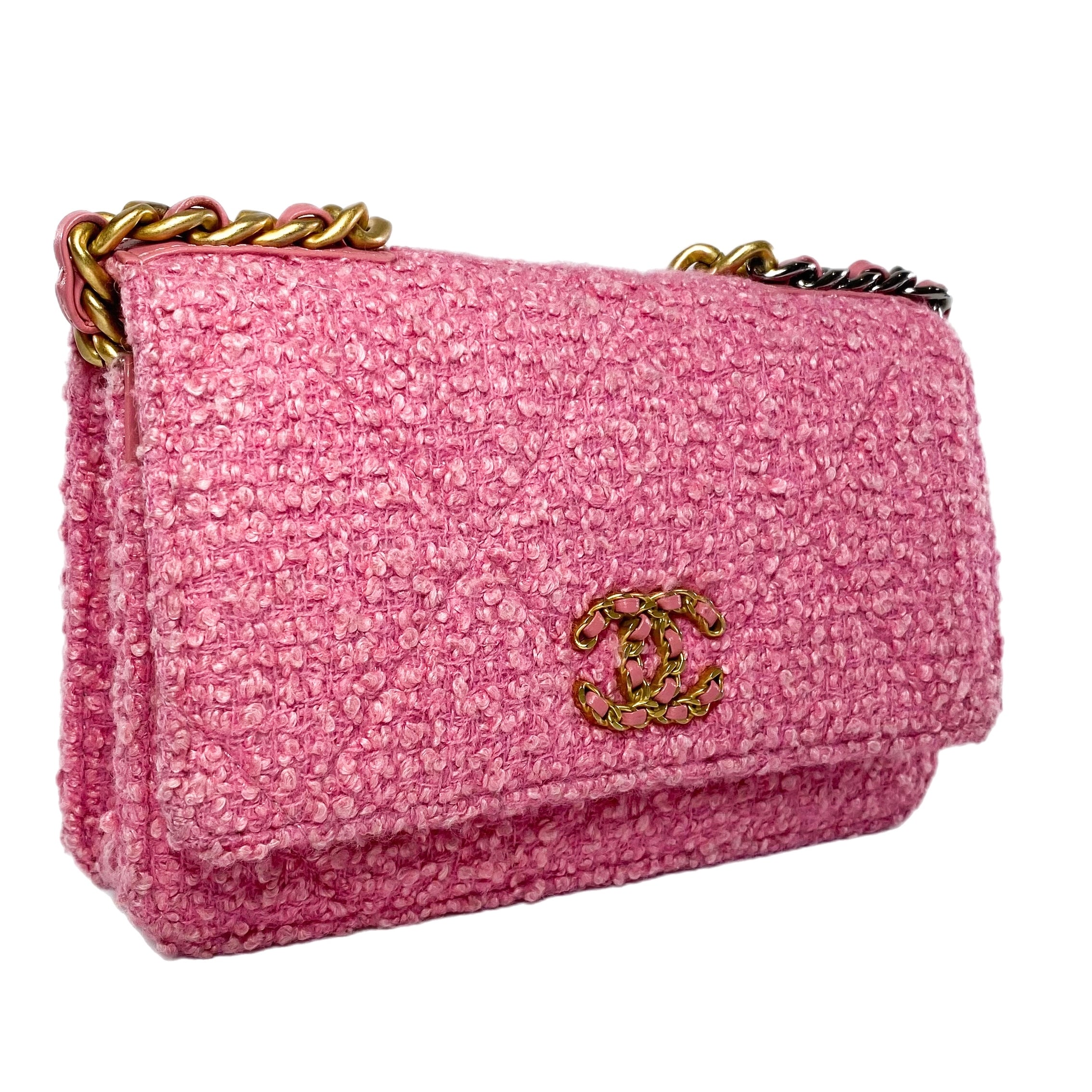 Chanel Pink Tweed Wallet On Chain 19