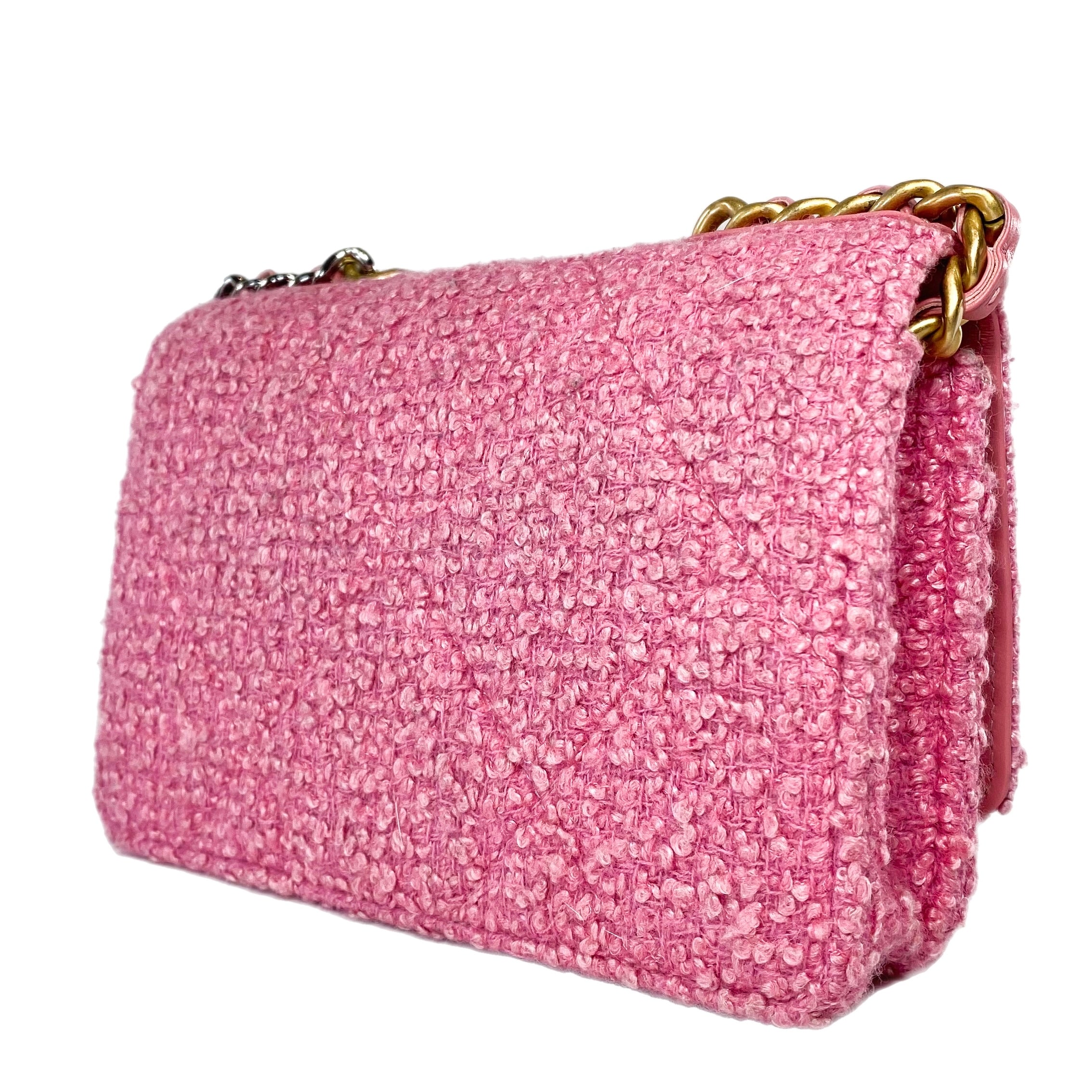 Chanel Pink Tweed Wallet On Chain 19