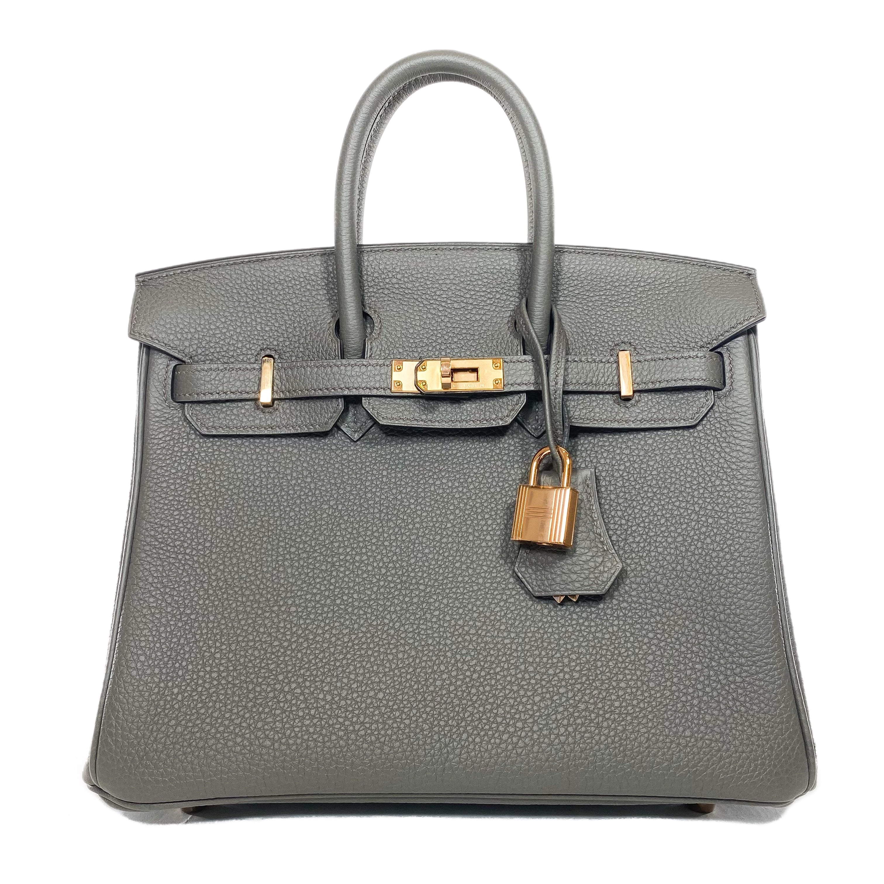 HERMES◆BEARN Gris Etain X Rose Gold◆ Hermes Birkin 25 Etain Togo Rose Gold Hardware | Consign of