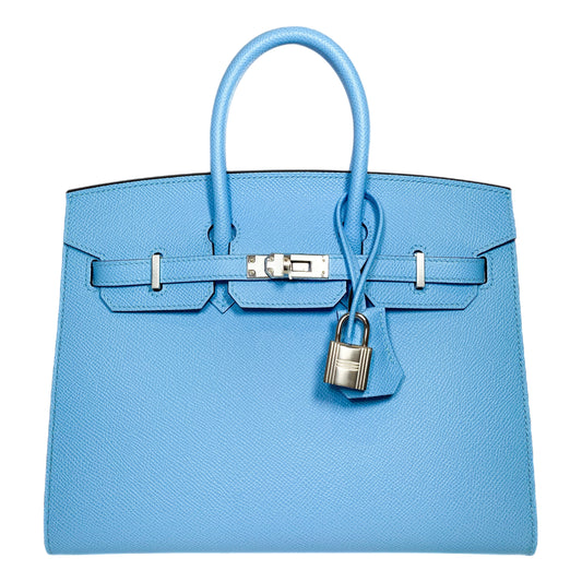 Hermes Birkin 25 Bleu Celeste Sellier Epsom Palladium Hardware