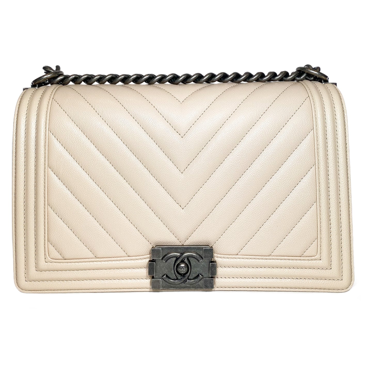 Chanel Beige Chevron Boy Bag