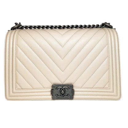 Chanel Beige Chevron Boy Bag