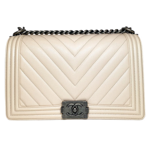 Chanel Beige Chevron Boy Bag