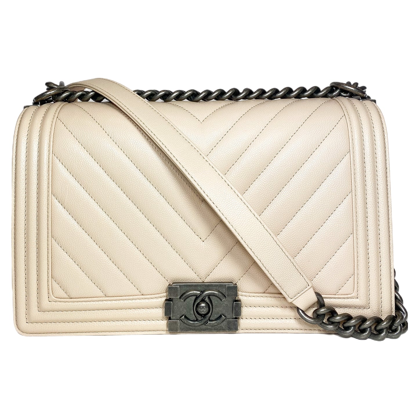 Chanel Beige Chevron Boy Bag