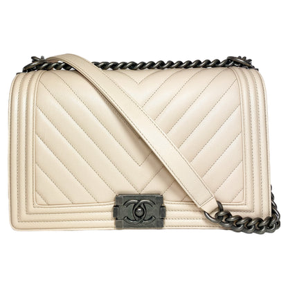 Chanel Beige Chevron Boy Bag