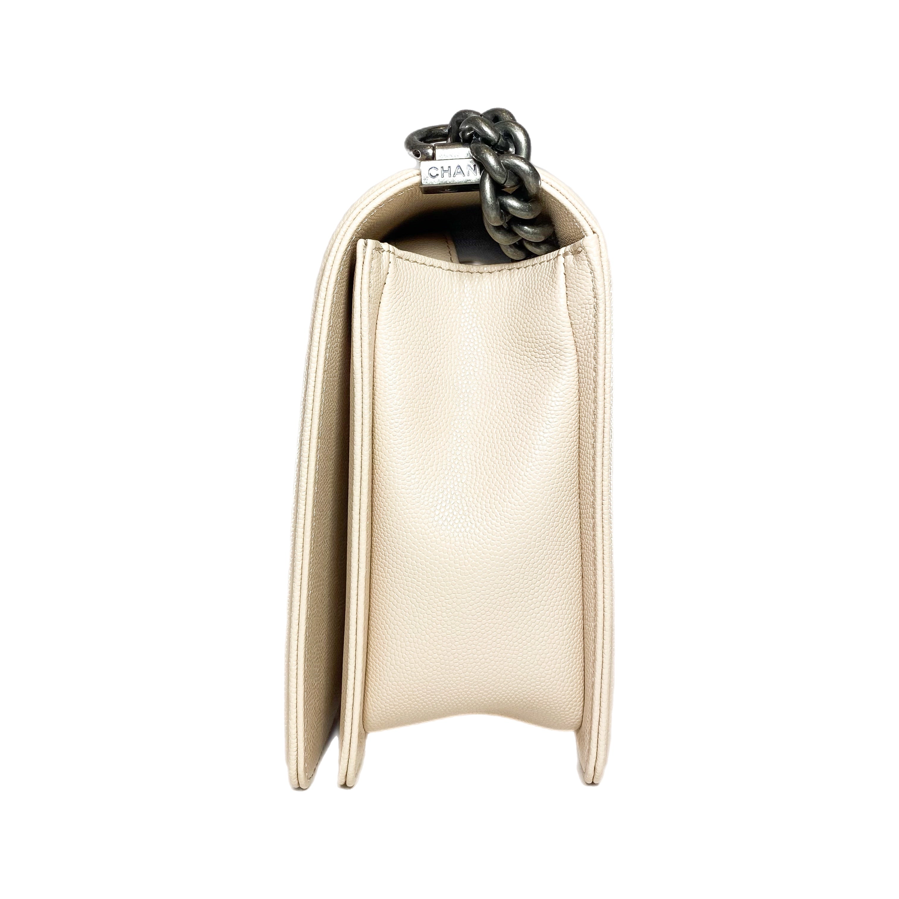 Chanel Beige Chevron Boy Bag Consign of the Times