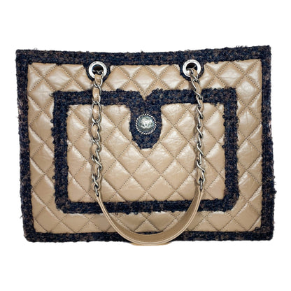 Chanel Brown Quilted Tweed Trim Secrets Tote Bag
