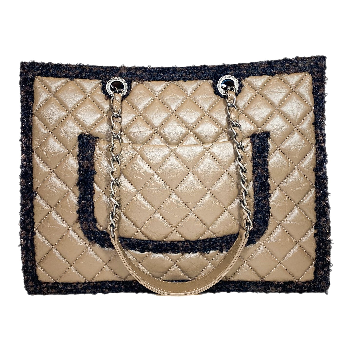 Chanel Brown Quilted Tweed Trim Secrets Tote Bag