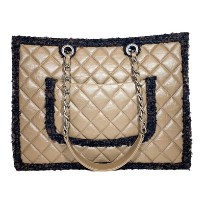 Chanel Brown Quilted Tweed Trim Secrets Tote Bag