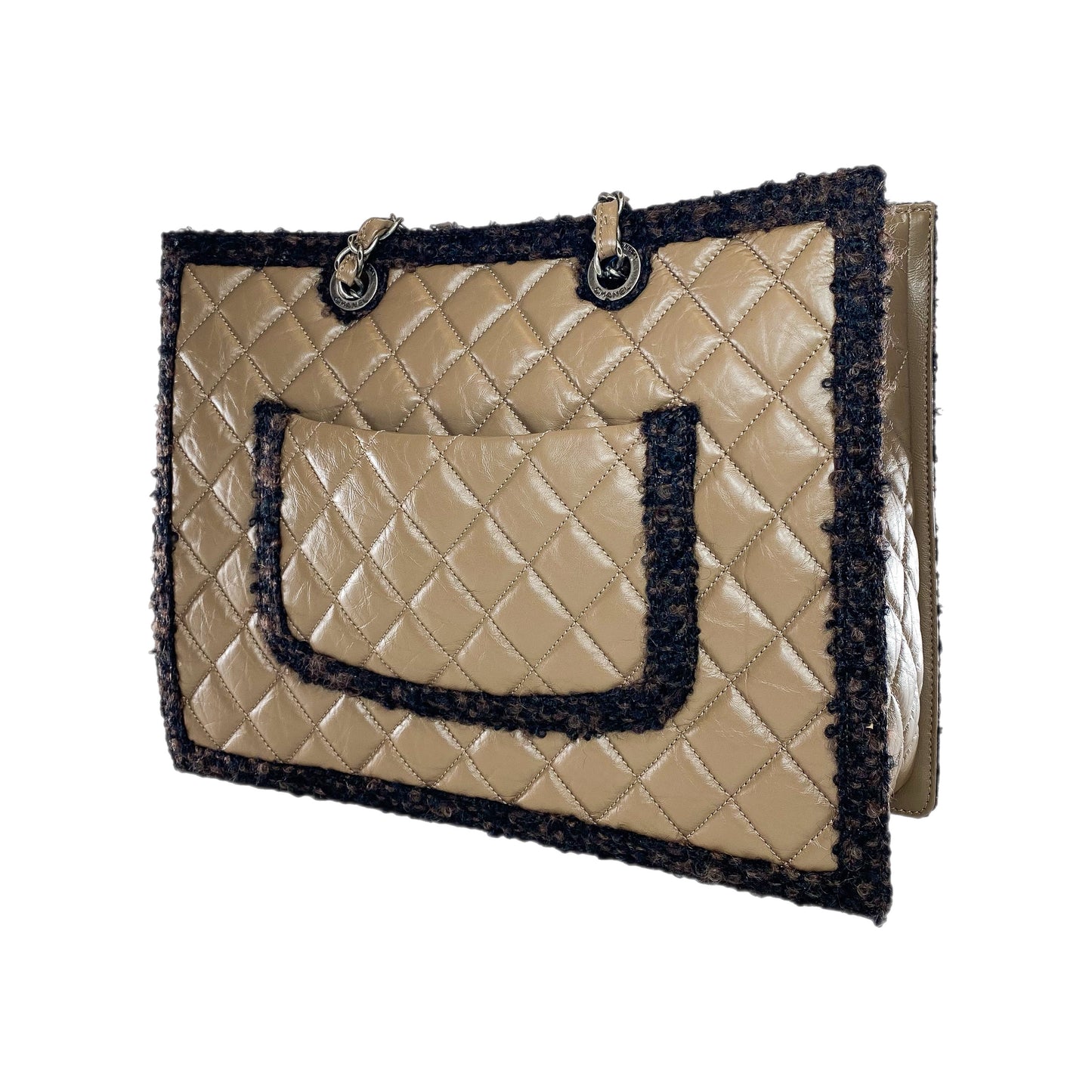 Chanel Brown Quilted Tweed Trim Secrets Tote Bag