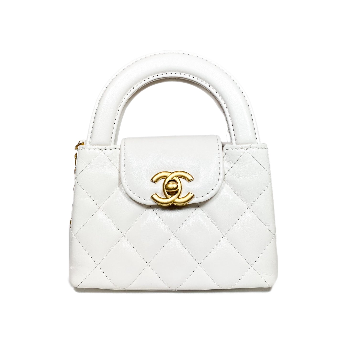 Chanel White Mini Nano Kelly Top Handle