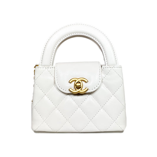 Chanel White Mini Nano Kelly Top Handle