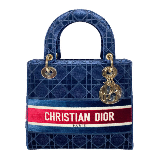 Dior Lady Dior Navy Red Velvet Medium D-Lite